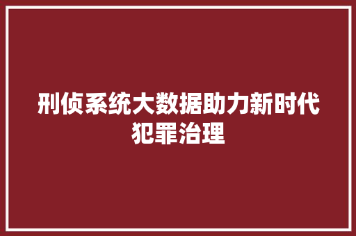 刑侦系统大数据助力新时代犯罪治理