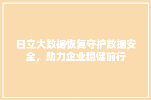 日立大数据恢复守护数据安全，助力企业稳健前行