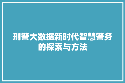 刑警大数据新时代智慧警务的探索与方法  第1张