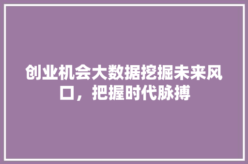 创业机会大数据挖掘未来风口，把握时代脉搏