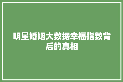 明星婚姻大数据幸福指数背后的真相  第1张