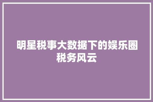 明星税事大数据下的娱乐圈税务风云