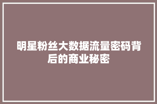 明星粉丝大数据流量密码背后的商业秘密