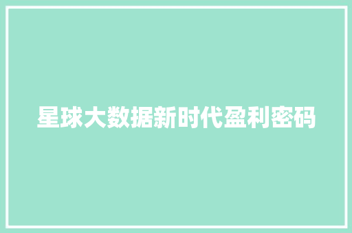 星球大数据新时代盈利密码