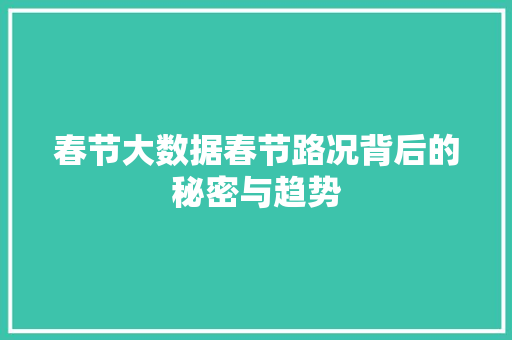 春节大数据春节路况背后的秘密与趋势
