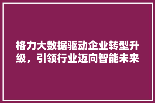 格力大数据驱动企业转型升级，引领行业迈向智能未来