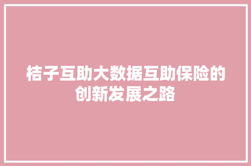 桔子互助大数据互助保险的创新发展之路