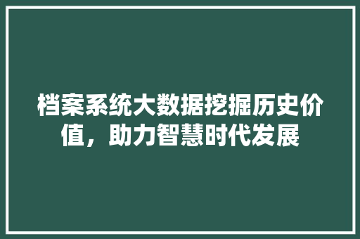 档案系统大数据挖掘历史价值，助力智慧时代发展