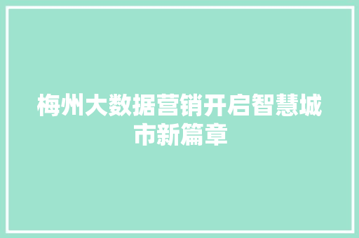 梅州大数据营销开启智慧城市新篇章