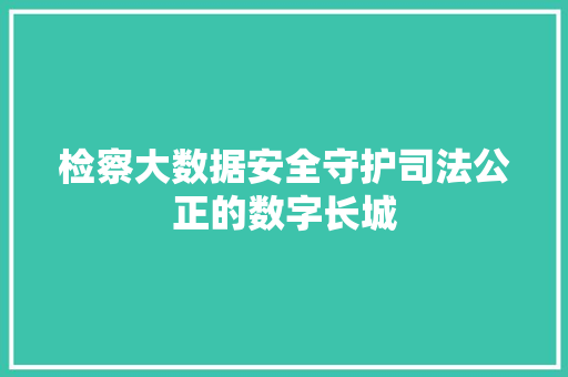检察大数据安全守护司法公正的数字长城  第1张