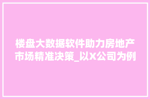 楼盘大数据软件助力房地产市场精准决策_以X公司为例