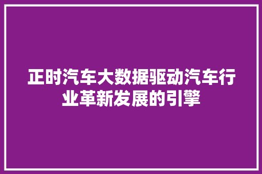 正时汽车大数据驱动汽车行业革新发展的引擎  第1张