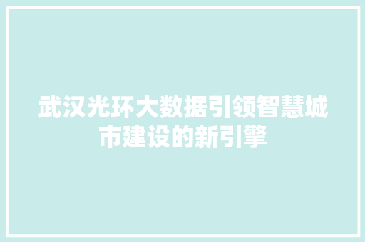 武汉光环大数据引领智慧城市建设的新引擎