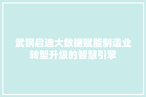 武钢启迪大数据赋能制造业转型升级的智慧引擎