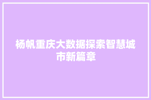 杨帆重庆大数据探索智慧城市新篇章  第1张