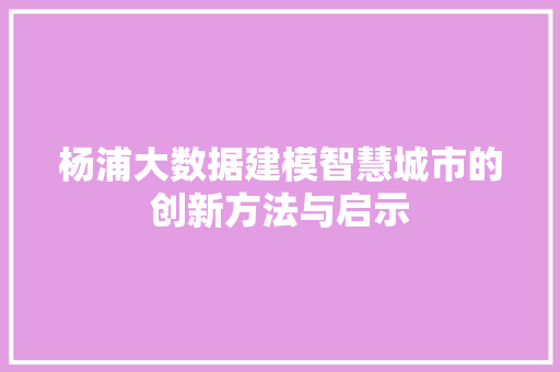 杨浦大数据建模智慧城市的创新方法与启示