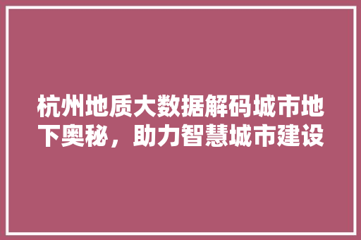 杭州地质大数据解码城市地下奥秘，助力智慧城市建设