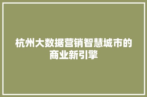 杭州大数据营销智慧城市的商业新引擎