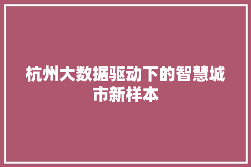 杭州大数据驱动下的智慧城市新样本  第1张