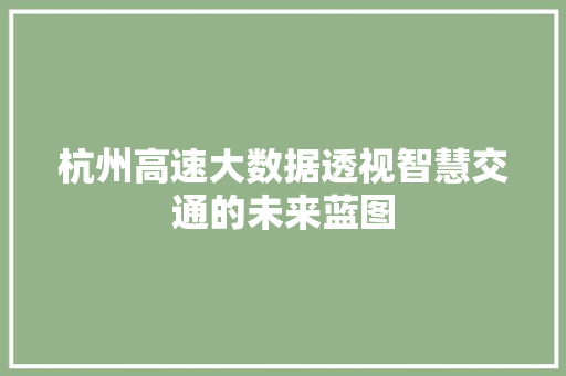 杭州高速大数据透视智慧交通的未来蓝图