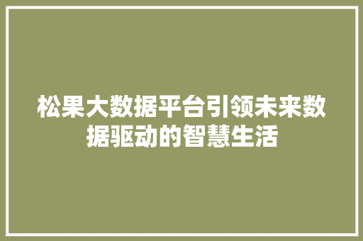 松果大数据平台引领未来数据驱动的智慧生活