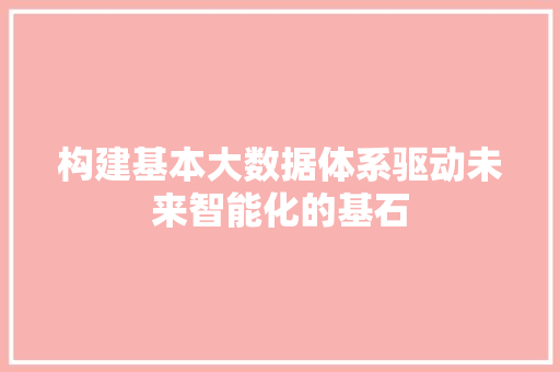 构建基本大数据体系驱动未来智能化的基石  第1张