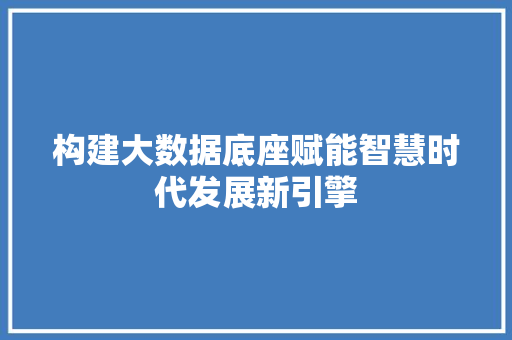 构建大数据底座赋能智慧时代发展新引擎