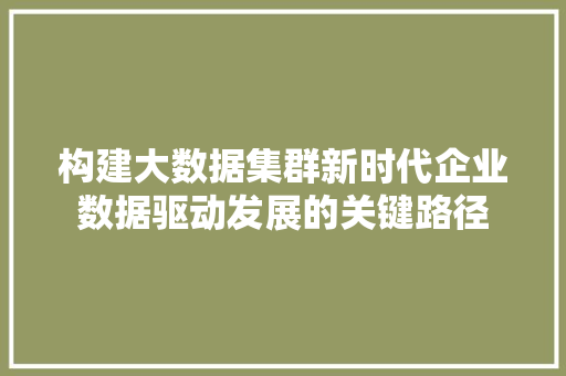 构建大数据集群新时代企业数据驱动发展的关键路径  第1张