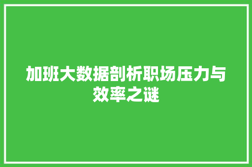 加班大数据剖析职场压力与效率之谜  第1张
