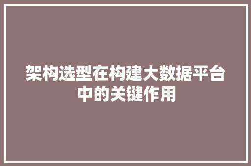 架构选型在构建大数据平台中的关键作用  第1张