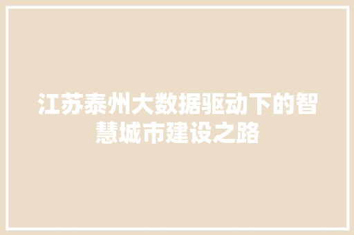 江苏泰州大数据驱动下的智慧城市建设之路