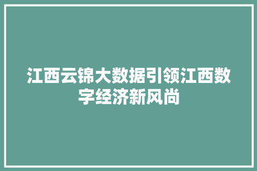 江西云锦大数据引领江西数字经济新风尚  第1张