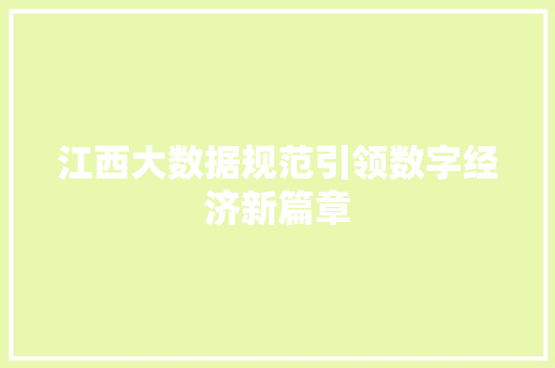 江西大数据规范引领数字经济新篇章