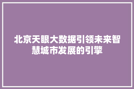 北京天眼大数据引领未来智慧城市发展的引擎  第1张
