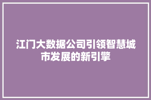 江门大数据公司引领智慧城市发展的新引擎