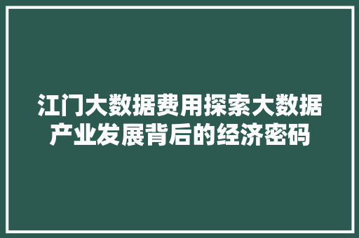 江门大数据费用探索大数据产业发展背后的经济密码
