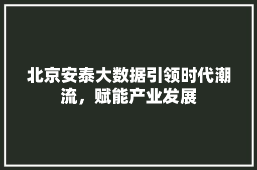 北京安泰大数据引领时代潮流，赋能产业发展