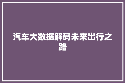 汽车大数据解码未来出行之路  第1张