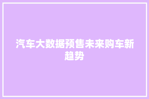 汽车大数据预售未来购车新趋势