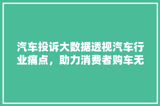 汽车投诉大数据透视汽车行业痛点，助力消费者购车无忧