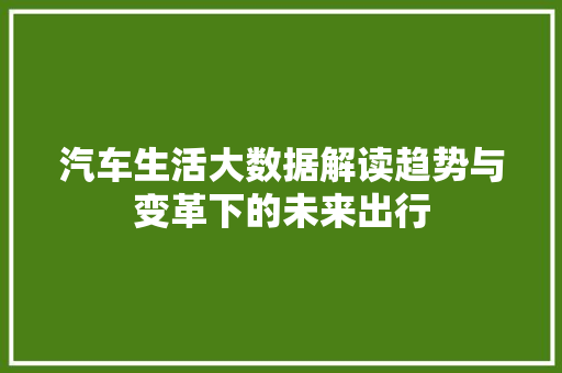 汽车生活大数据解读趋势与变革下的未来出行  第1张
