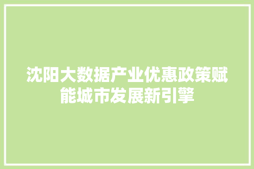 沈阳大数据产业优惠政策赋能城市发展新引擎  第1张