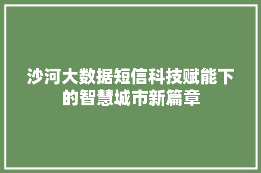 沙河大数据短信科技赋能下的智慧城市新篇章