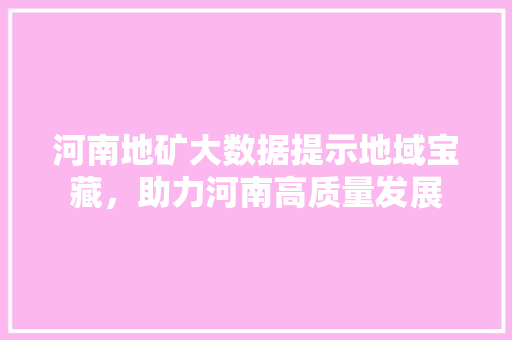 河南地矿大数据提示地域宝藏，助力河南高质量发展  第1张
