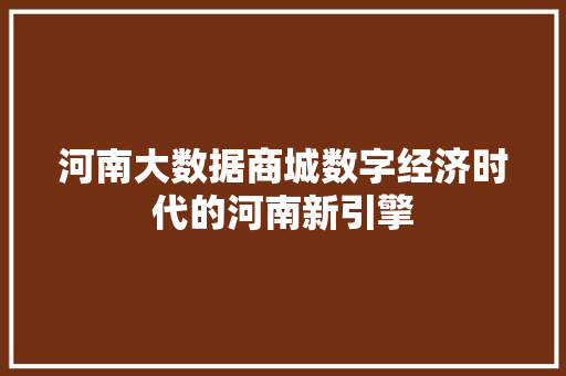 河南大数据商城数字经济时代的河南新引擎