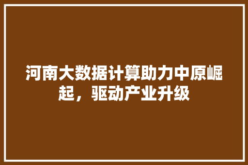 河南大数据计算助力中原崛起，驱动产业升级  第1张