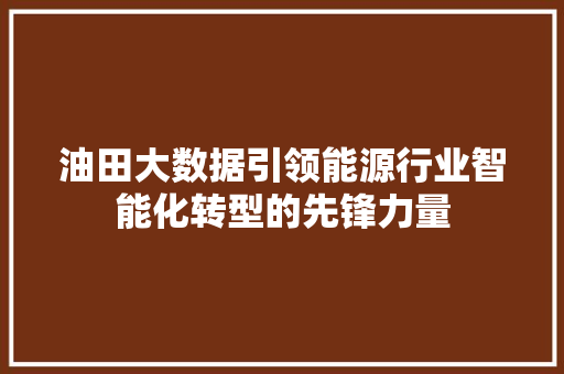 油田大数据引领能源行业智能化转型的先锋力量  第1张