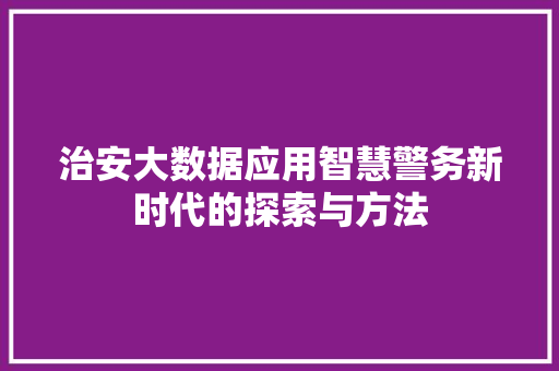 治安大数据应用智慧警务新时代的探索与方法