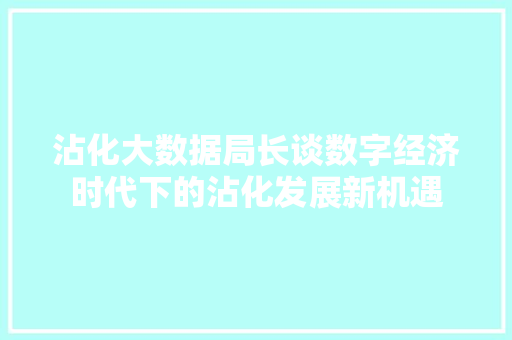 沾化大数据局长谈数字经济时代下的沾化发展新机遇  第1张