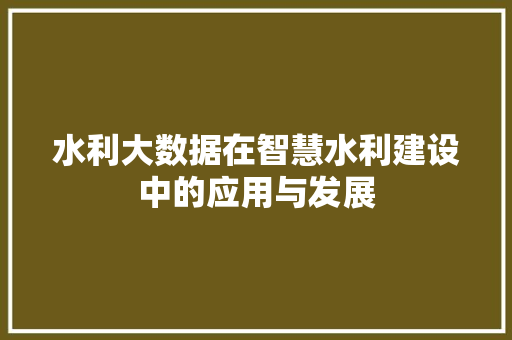 水利大数据在智慧水利建设中的应用与发展  第1张
